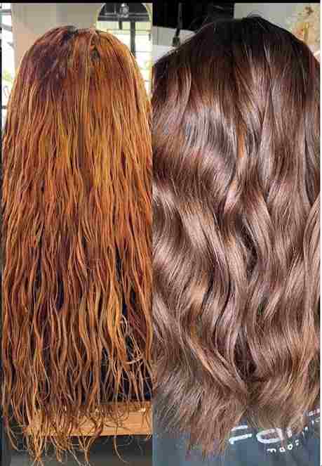 purple shampoo on red hair before and after