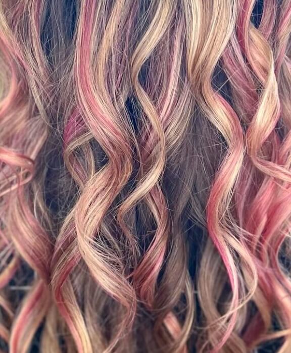 light brown hair with pink highlights