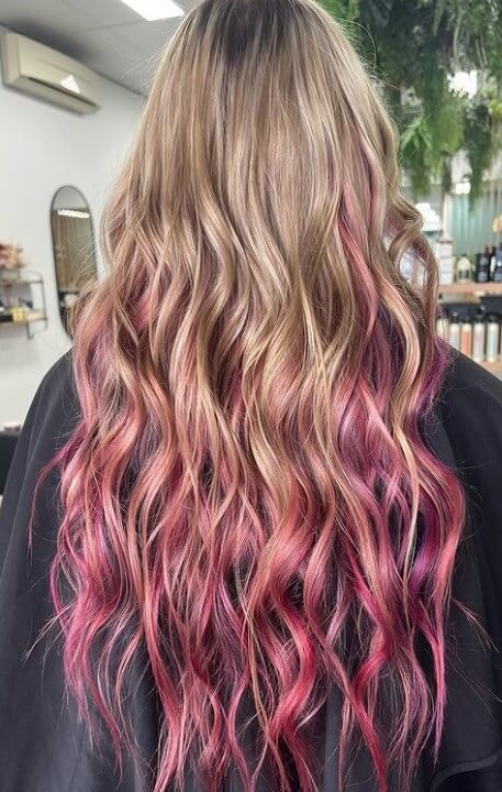 light blonde hair with pink highlights