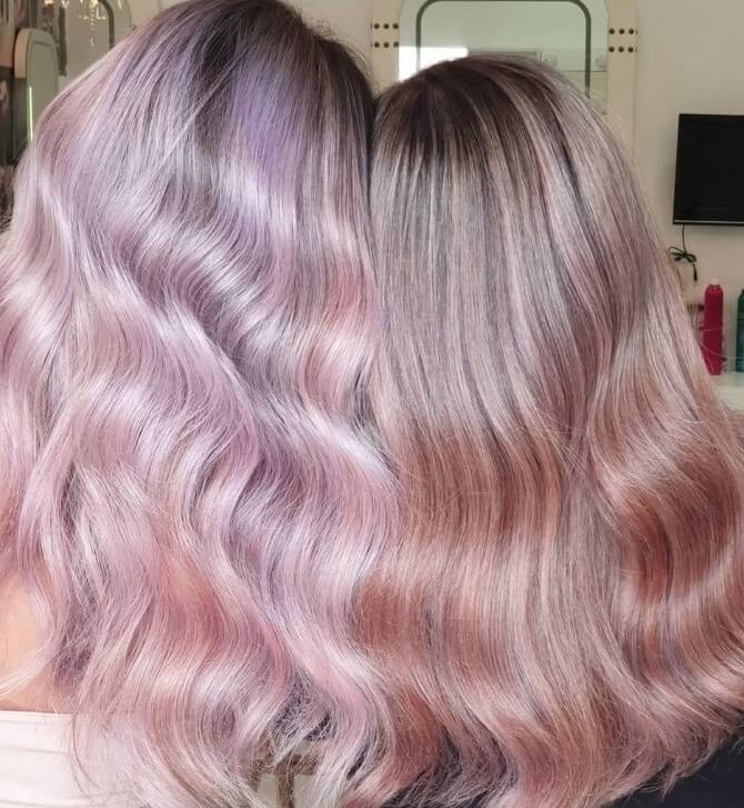 blonde and pink highlights on brown hair