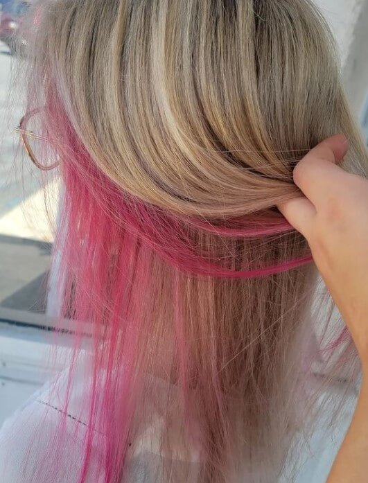 pink balayage on dark blonde hair