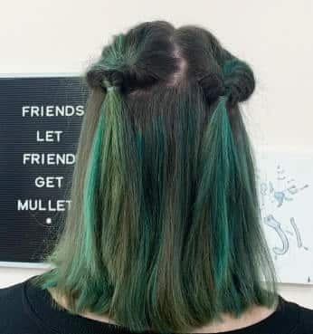 green tips on black hair