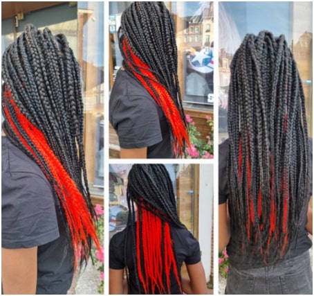 red peekaboo braids with beads