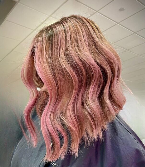 brown balayage with pink ombre