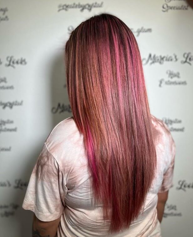 brown hair pink highlights