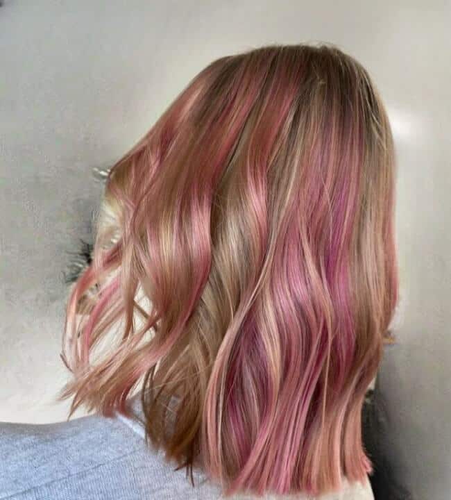 brown hair with pink balayage