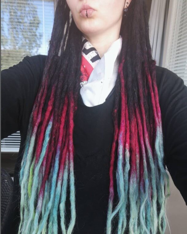 dreads with red and blue tips