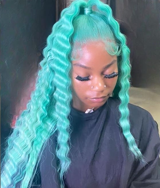 mint green body wave hair for black women