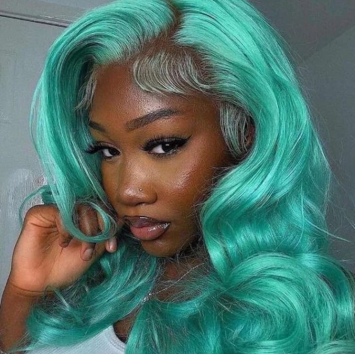 voluminous mint green hair