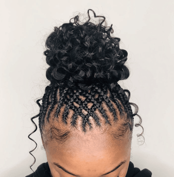 braided hair with top knot bun