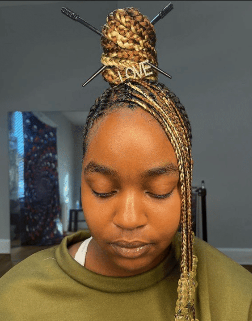 
Bun with two braids in front
