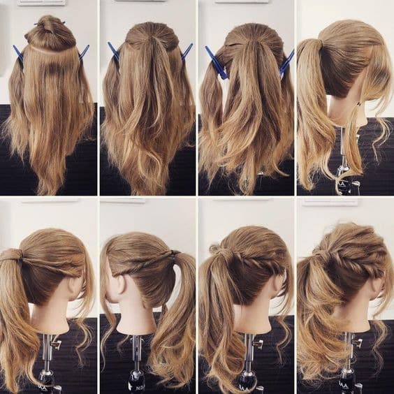messy ponytail with side twists